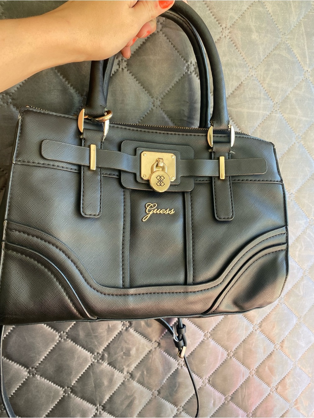 GUESS Greyson Satchel Bag in Black - GREAT Condition with Crossbody Strap